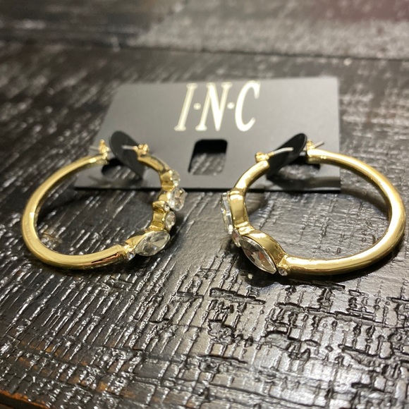 INC International Concepts Jewelry - Beautiful NWOT INC Hoop Earrings In Gold Tone With Crystals!